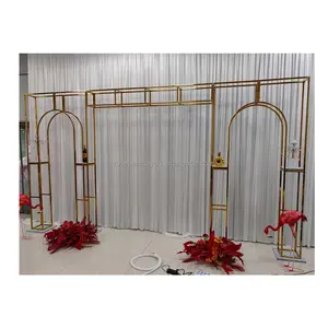 Large Wedding Stage Decoration Stainless Steel Square Metal Arch Set Gold Backdrop Arch For Wedding