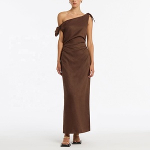 <span class=keywords><strong>Tessuto</strong></span> estivo di alta qualità in lino 100% <span class=keywords><strong>per</strong></span> abbigliamento da donna monospalla Casual Maxi abito lungo Modulare alta da donna - Product Image 2