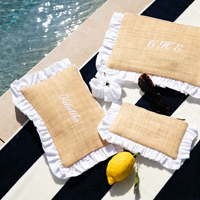 Pochette Maxi Personnalisée en Raffia Brodé avec Volants, Sac de Voyage Cosmétique Personnalisé avec Nom, Sacs Cosmétiques de Plage, Trousse de Toilette Portable