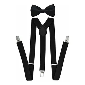 Conjunto de Tirantes y Corbata de Moño Dove para Hombre, Ajustables, de Poliéster, para Vestimenta Formal, Elegante, Color Negro, con Clips - Product Image 1