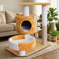 Arbre à chat d'intérieur moderne de 40 cm, écologique, à 2 niveaux, design cactus, avec perchoir en peluche, sisal et bois, niche privée pour chat, petit carton