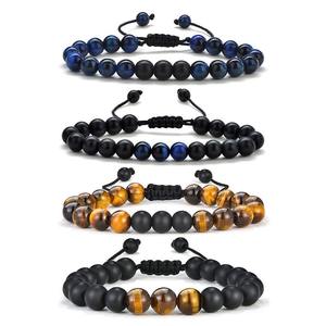 Ensemble <span class=keywords><strong>de</strong></span> bracelets en perles d'<span class=keywords><strong>oeil</strong></span> <span class=keywords><strong>de</strong></span> <span class=keywords><strong>tigre</strong></span> et <span class=keywords><strong>de</strong></span> pierre <span class=keywords><strong>de</strong></span> lave réglables faits à la main bijoux d'huiles essentielles pour cadeau <span class=keywords><strong>de</strong></span> couple - Product Image 3