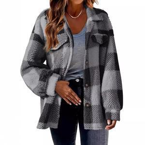 2025 veste longue en <span class=keywords><strong>laine</strong></span> d'agneau pour femmes transfrontalières bouton-manteau en peluche poches col montant - Product Image 5