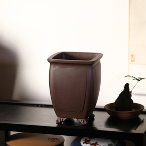 Yixing Purple Clay Square Bonsai <b>Pot</b> Kui <b>Face</b> Design Orchid Planter - Product Image 2