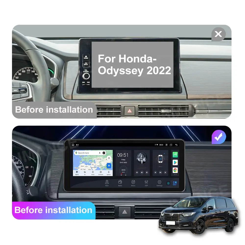Jmance 12.3 "Carplay Nirkabel Android 10/Kabel Android Auto BT5.0 FM AM DSP RDS 4G Radio Mobil untuk Honda Odyssey 2022