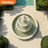 Fontaine de jardin extérieure de luxe en pierre naturelle à 3 niveaux, bassin sculpté à la main en forme de feuille, élément aquatique pour la décoration paysagère des cours de villas