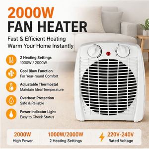 Calentador Eléctrico de Escritorio Portátil de 2000W con Control Mecánico, Calentamiento Rápido, Protección Contra Volcaduras y Sobrecalentamiento, con Funciones de Aire Frío/Caliente/Caliente como la nieve - Product Image 1