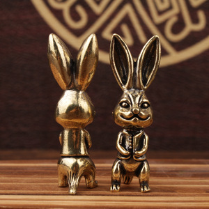 Figura de Conejo de Latón, 2 Piezas, Diseño Tradicional Compacto, Decoración para Oficina u Hogar, Regalo de Pascua - Product Image 2