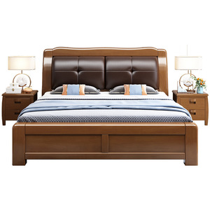 Solid Wood Master Bedroom <b>Bed</b> 1.5M 1.8M Modern Minimalist Storage Upholstered <b>Soft</b> Headboard New Chinese Style - Product Image 5