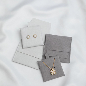 Hot Selling Grey Microfiber Custom Jewelry Package Earring <b>Bracelet</b> Necklace Pendant Portable Button Closure Modern Jewelry Bags - Product Image 5