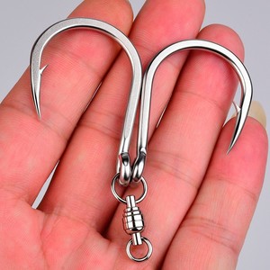 Hameçons doubles pour thon <span class=keywords><strong>GT</strong></span> 5/0 7/0 9/0 en acier inoxydable avec émerillon à roulement à billes, hameçons de jigging pour eau salée, 5 paires/boîte - Product Image 4