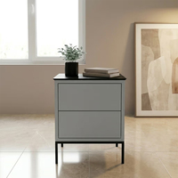 Table de chevet sans poignée à 2 tiroirs, noyer et noir bicolore, avec pieds en métal, mobilier moderne, vente en gros OEM