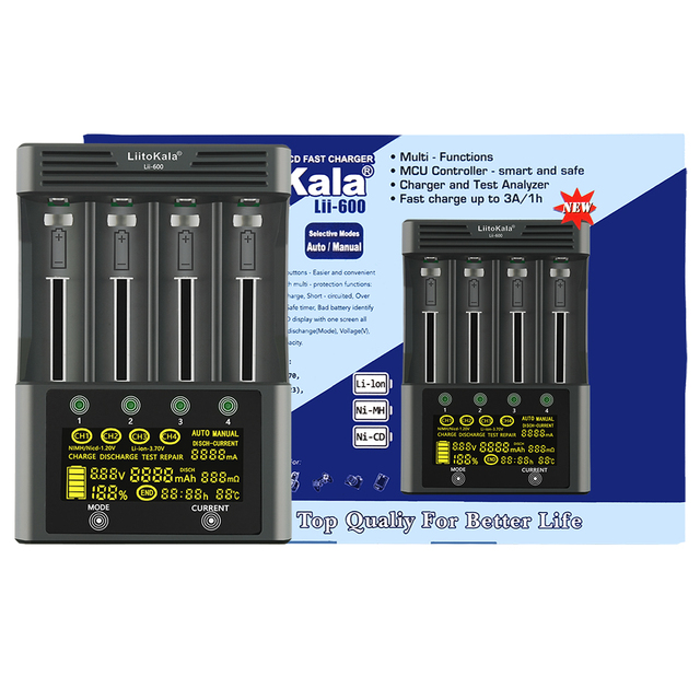 Lii-600 LCD 3.7V/1.2V AA/AAA 18650/26650/16340/14500/10440/18500 Battery Charger with Screen+12V5A Adapter