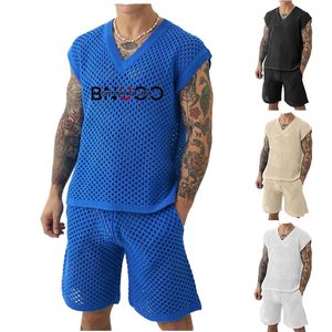 เสื้อยืดชายหาดถักลายปักโลโก้แบบกำหนดเองสำหรับผู้ชาย ไซส์ XL ผ้าฝ้ายตาข่ายระบายอากาศ ปักลายเรียบ คอวี สไตล์ลำลอง - Product Image 1