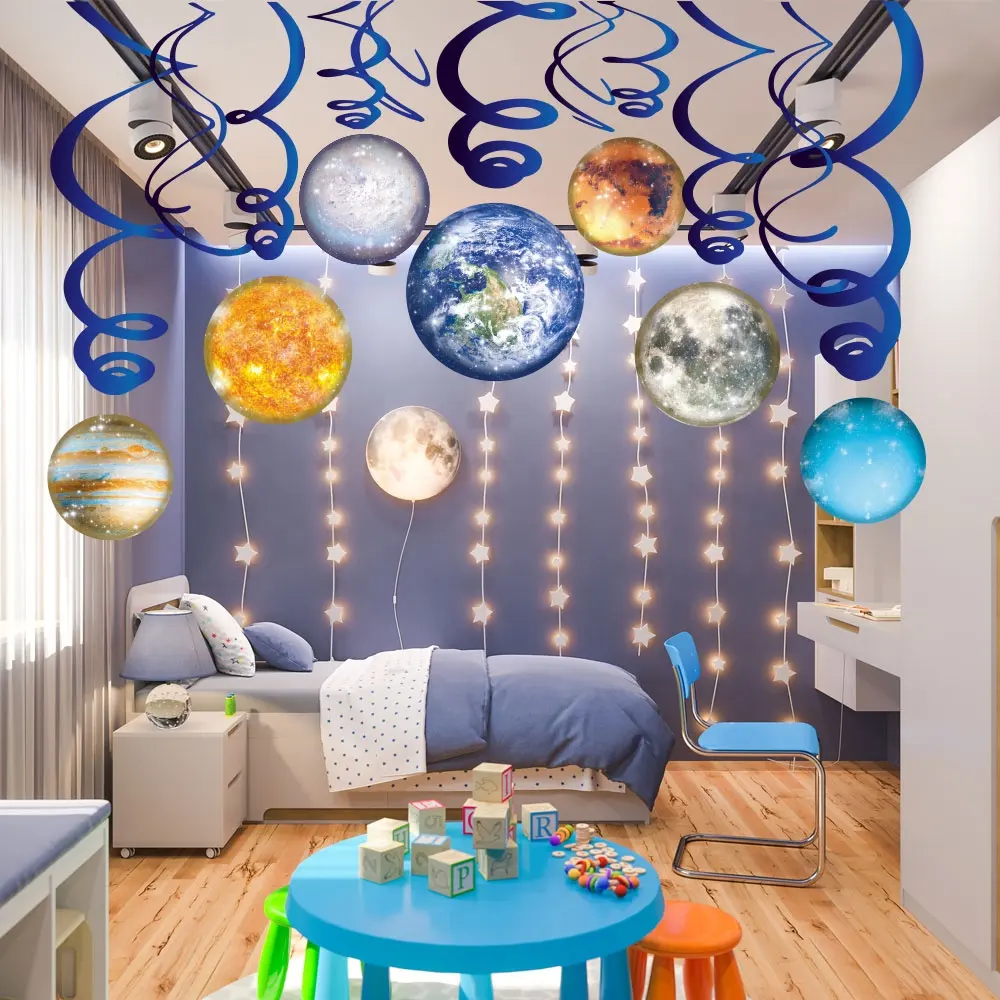 Huancai Buitenruimte Feest Decoraties Zonnestelsel Hangende Folie Wervelt 30cts Plafond Streamers Voor Kinderen Verjaardagsfeestartikelen