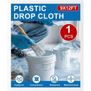 Painter Plastic Drop Cloth 9x12ft Waterproof Disposable <b>Tarp</b> for Painting Furniture Cover - Product Image 4