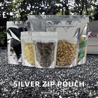 Sachet Doypack en PET transparent avec dos argenté et fermeture éclair refermable, en feuille d'aluminium, pour salades, sucettes, noix, aliments pour bébés, plastique