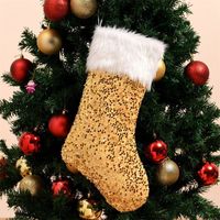 Bas de Noël doux et écologiques de luxe de haute qualité Nouvelles chaussettes en peluche à paillettes avec sacs de bonbons Cadeaux et décorations de Noël