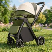 Poussette pour bébé avec position parentale, siège café, garniture dorée, pour une vision directe du bébé pendant la promenade