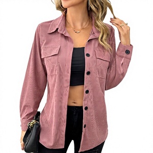 <b>Women's</b> <b>Corduroy</b> Shirt Jacket Long Sleeve Button Down <b>Shacket</b> with Chest Pockets Vintage Casual Woven Outerwear - Product Image 2