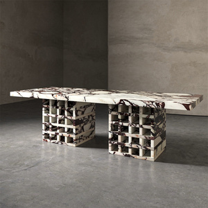 Luxury Marble Furniture Rectangle Shape Marble Fluted <strong>Square</strong> Base Natural Stone <strong>Dining</strong> <strong>Table</strong> - Product Image 3