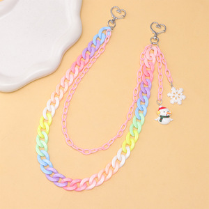 Chaîne de pantalon double couche en résine couleur bonbon avec pendentif bonhomme de neige et flocon de neige, chaîne de taille de Noël style hip-hop unisexe adulte - Product Image 6