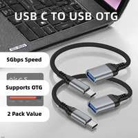 Cable Adaptador OTG 3.0 Tipo-C a USB con Nylon Trenzado para Teléfono Móvil, Computadora, Teclado, Carga y Transferencia de Datos USB Tipo C