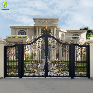 Puerta <span class=keywords><strong>de</strong></span> Entrada Moderna <span class=keywords><strong>de</strong></span> <span class=keywords><strong>Hierro</strong></span> Forjado con Diseño Floral, Puerta Principal Corredera para Hogar <span class=keywords><strong>y</strong></span> Jardín - Product Image 3