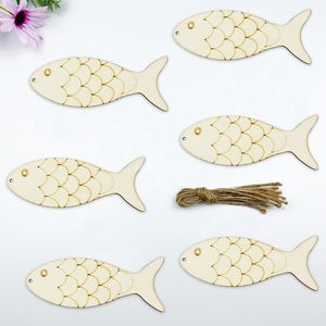 10 piezas/juego de adornos de madera huecos con forma de pez sin terminar <span class=keywords><strong>para</strong></span> manualidades DIY, decoraciones de fiesta, adornos de madera en blanco con forma de pez - Product Image 6