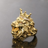 Bague Lion Hip Hop pour Homme en Or Plaqué Or 18 carats avec Zircone Cubique Glacée, Design Simple en Gros