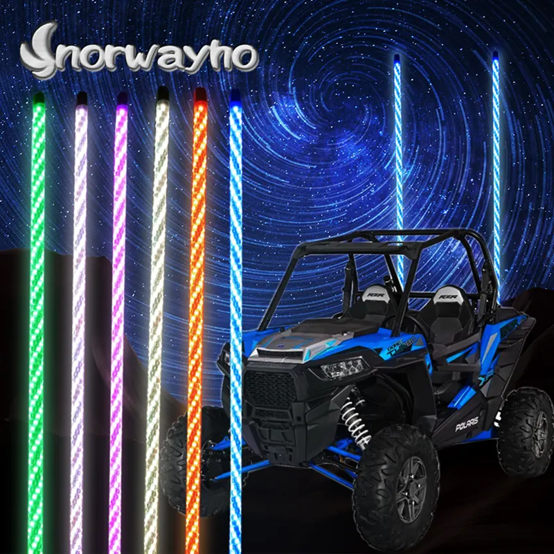 ATV/UTV RGB 3ft Wireless Remote Control LED lighted whip Light SYNC For RZR