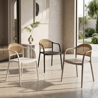 Chaise de salle à manger avec accoudoirs, design nordique moderne en corde, en plastique PP empilable, pour extérieur, jardin, restaurant, café