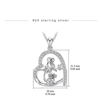 Joyería Fina, Plata de Ley 925, Lindo Collar con Colgante de Corazón de Dos Monos con Circonita