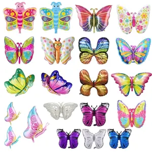Grosir balon Foil kupu-kupu Selamat Ulang Tahun balon lucu pasokan 3D balon kupu-kupu anak-anak untuk dekorasi pesta