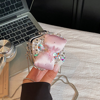 Sac bandoulière mini rigide pour femme, orné de strass étincelants et d'une fleur 3D, avec chaîne, idéal pour les soirées
