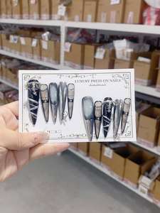 SHUANGYU Ensemble de <span class=keywords><strong>faux</strong></span> ongles à presser en ABS, couvrance totale, extra longs, design princesse baroque de luxe, style stiletto, 10 pièces, avec perles - Product Image 3