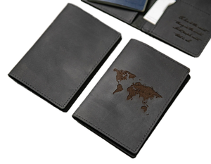 Ensemble portefeuille de voyage avec logo personnalisable en cuir véritable vintage couverture de passeport étiquette certificat PTH-0045 - Product Image 1