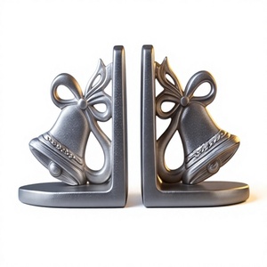 Luxury Silver Finished Cast Aluminum Christmas Bookends Festive Metallic Bell Ribbon <b>Book</b> Ends Holiday Interior Home Decor - Product Image 1