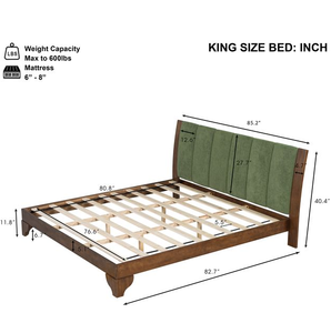 Cadre de lit king size en teck avec tête de lit incluse, style moderne du milieu du siècle, lit capitonné, couleur vert noyer, écologique - Product Image 6