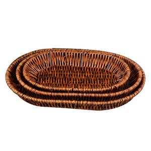 Oval Plastic Woven Imitation Rattan <b>Basket</b> With Handle For Fruit Vegetable Storage Household Use - Product Image 4