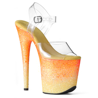 Bottes à plateforme à talons hauts pour femmes, tige en PVC, talon de 20 cm, bout ouvert, strass, paillettes, lacets, bride arrière, pour scène/fête