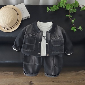Nouvel ensemble trois pièces en jean à manches longues WZL pour enfants, collection automne-printemps 2026, style décontracté pour bébés garçons - Product Image 2