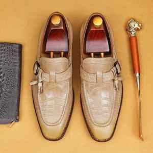 รองเท้าโลฟเฟอร์แบบ Monk Strap หนังแท้ หัวเหลี่ยม แต่งพู่ ระบายอากาศได้ดี เหมาะสำหรับฤดูร้อน รองเท้าผู้ชาย - Product Image 3