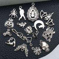 Lot de 15 accessoires de bracelet pendentif chapeau magique citrouille chauve-souris d'Halloween transfrontalier en métal plaqué argent, faits à la main, pour vente en gros et DIY