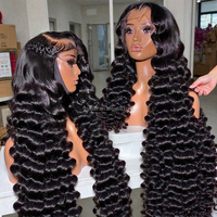 Perruque frontale en dentelle HD transparente 13x4 à ondulations profondes, pré-épilée, 100% cheveux vierges bruts vietnamiens, sans colle, pour femmes noires