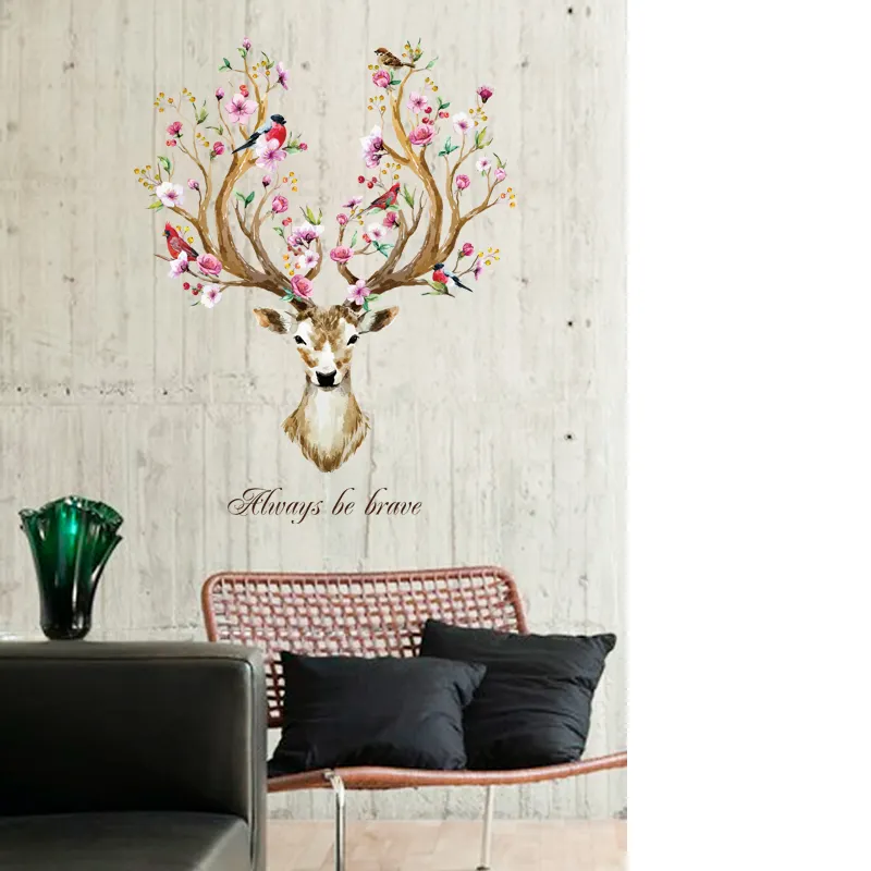 YIYAO Deer elk Buck Head Forest Animal Hunting Living Room Wall Decal Sticker