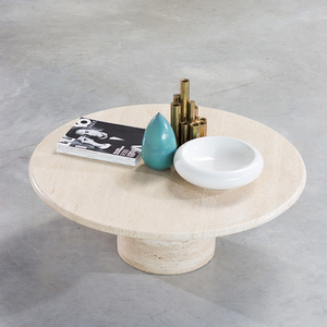 Tamaño personalizado de lujo moderno de lujo de mármol natural Mesa columna <span class=keywords><strong>Centro</strong></span> de base redonda <span class=keywords><strong>cafe</strong></span> mesas romano beige travertino mesa de café - Product Image 3