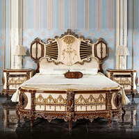 Meubles de chambre à coucher de villa de luxe française, style européen, lit en bois massif sculpté à la main, lit king size en bois.