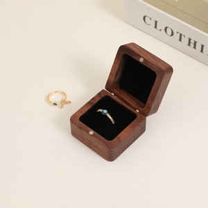 heirloom-style Vintage Tiny artisanal Walnut Wood Ring <b>Case</b> <b>Small</b> Retro Jewelry Organizer - Product Image 4