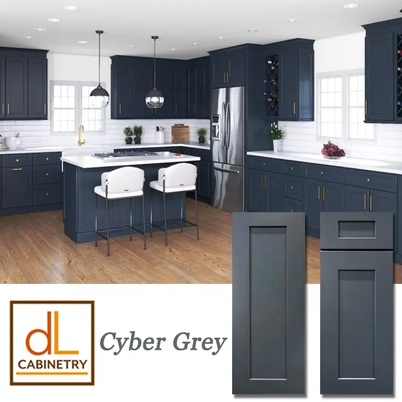 Fornitura diretta USA di buona qualità Cabinetry Stock New Trend Blue Shaker mobili da cucina in legno dispensa con accessori Soft Close